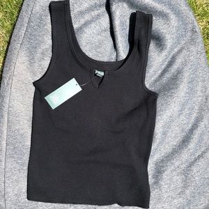 Black waffle print tank top